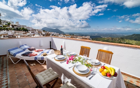 South facing terrace with sea views on clear days
